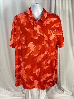 Birdiebound Men's Red Abstract Brushstroke Polo. Vibrant, loose fit size XL